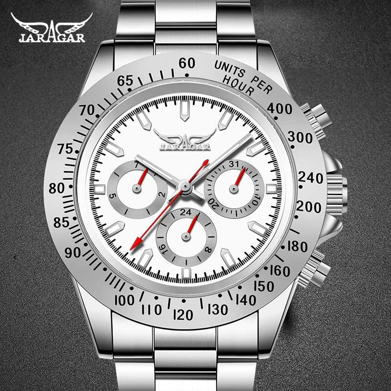 

JARAGER Men's Watch Luminous Hands Men's Wristwatch Automatic Mechanical Male Silver White Watches relogio masculino 2020 New
