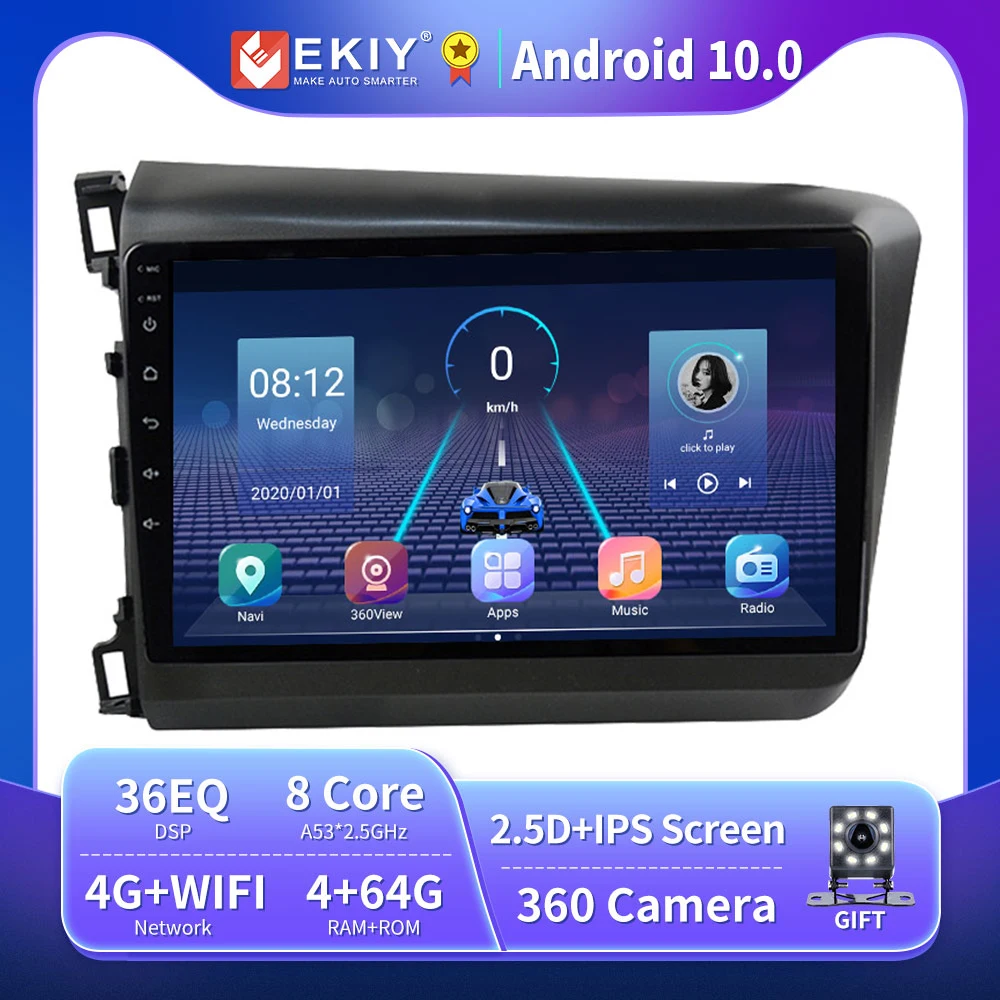 

EKIY 9 "IPS Восьмиядерный Android 9,0 Авторадио для Honda Civic 2012-2015 мультимедийный видеоплеер с поддержкой Carplay Mirror Link