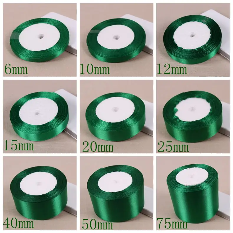 (25 ярдов/рулон) зеленая односторонняя атласная лента для украшения