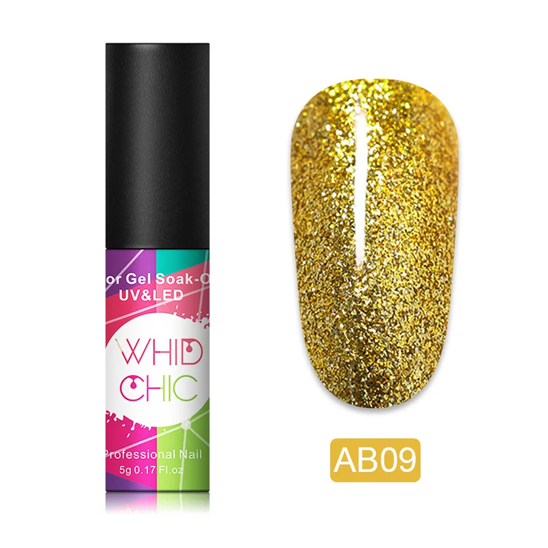 AB09 WHID CHIC 1 флакон 5 мл УФ-гель для ногтей Блестящий розовый синий золотой Блестящий цветной долговечный Гель-лак для ногтей - Цвет: AB09