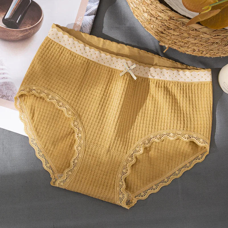 

Women's Briefs Sets 3 Pcs Sexy Lace Underwear Middle Waist Seamless Briefs Cotton Comfortable Female's Underwear Sets
