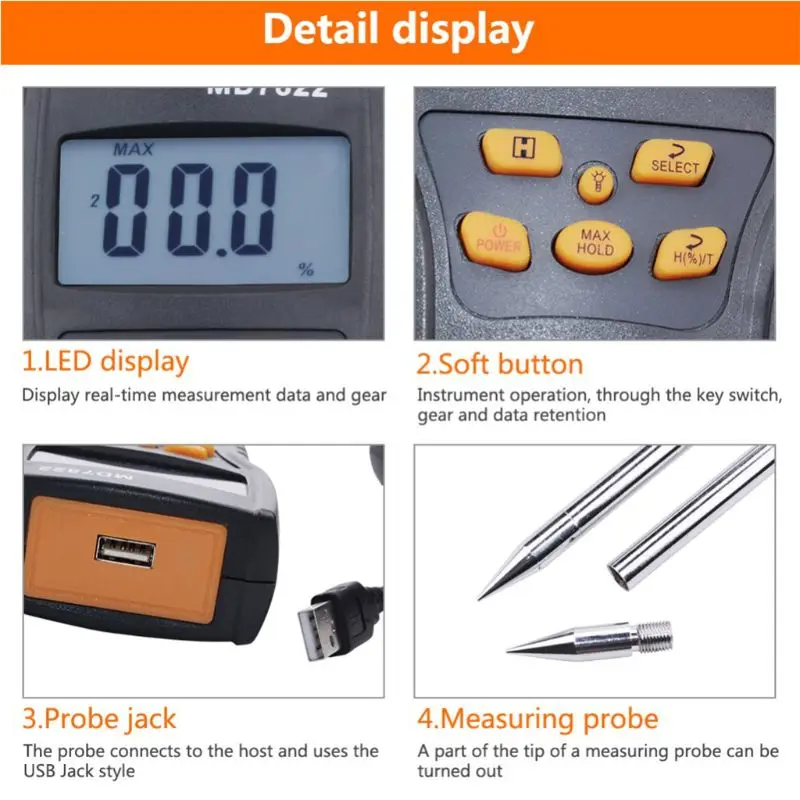 

New Digital Grain Moisture Meter MD7822 LCD Display Humidity Tester Contains Wheat Corn Rice Moisture Test Meter G8TB