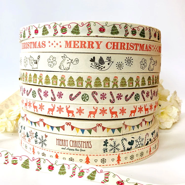 100 ярдов напечатанные хлопковые ленты Merry Christmas 15 мм DIY швейная подарочная упаковка хлопчатобумажная лента Новогодняя лента