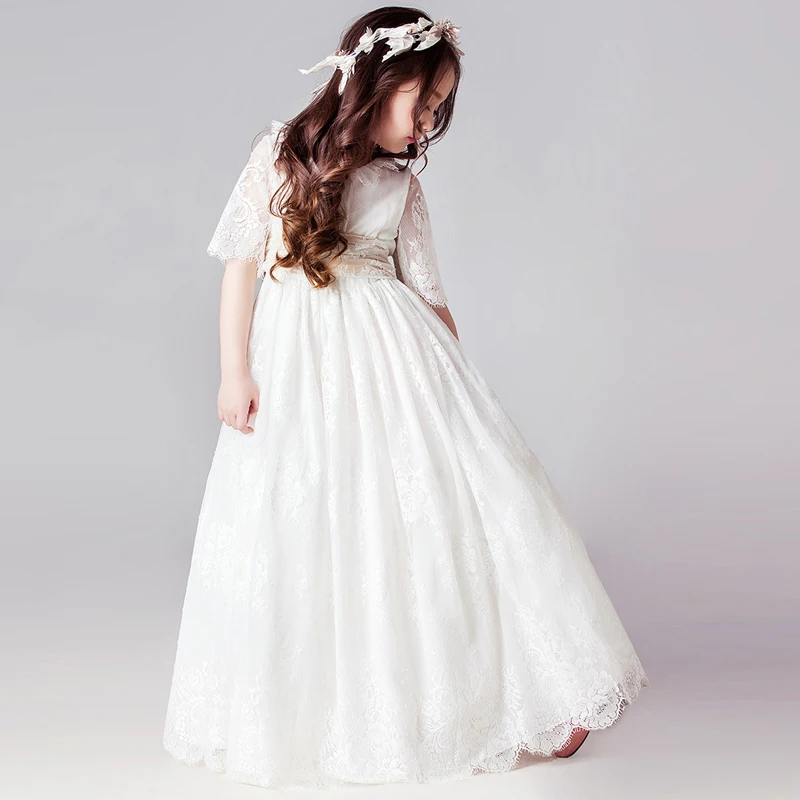 

Long White Dresses for Kids Girls Princess Elegant Flower Girl Dresses For Wedding Kids Children Bridesmaid Lace Dress 3 12 14Y