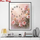 Розовые Настенные часы 5d алмазная картина крестиком для домашнего украшения 3d Стразы Алмазная мозаика вышивка