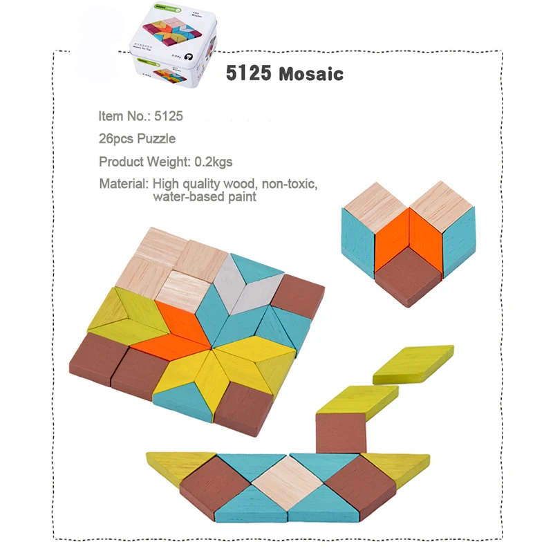 Красочный Деревянный креативный блок строительный домино в железной коробке