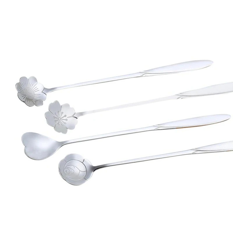 4 шт ложка Серебряная Сакура роза космос в форме сердца d винтажный цветка