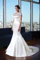 white ivory mermaid wedding dresses plus size sexy sheer back court train bridal gowns elegant beading pearls sequins spring