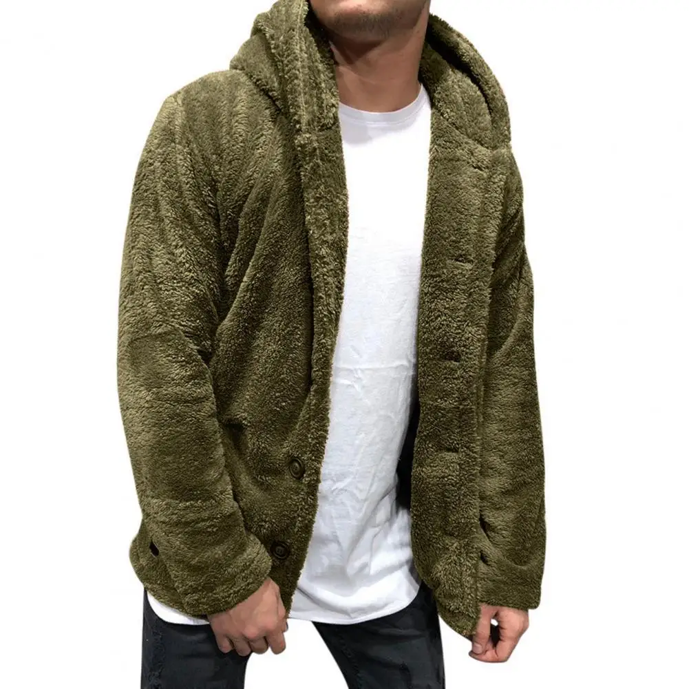 Winter Men Jackets Fluffy Fleece Long Sleeve Hooded Coat Plush Buttons Closure Thicken Warm Jacket for men chaquetas hombre 2022