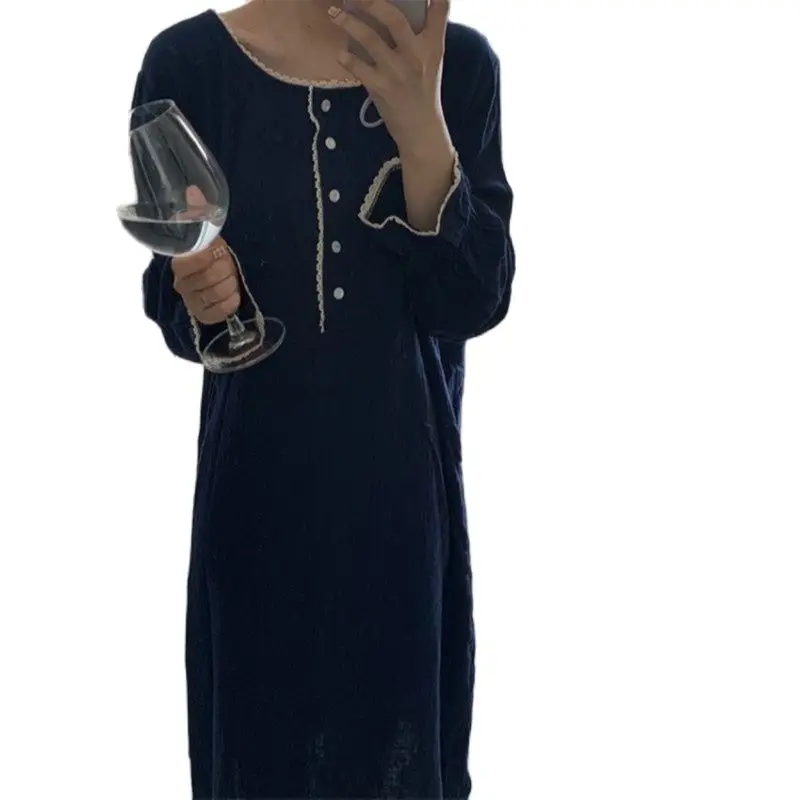 

South Korean women's clothing autumn and winter new Korean version sweet girl lace loose Jumpsuit nightdress home clothes