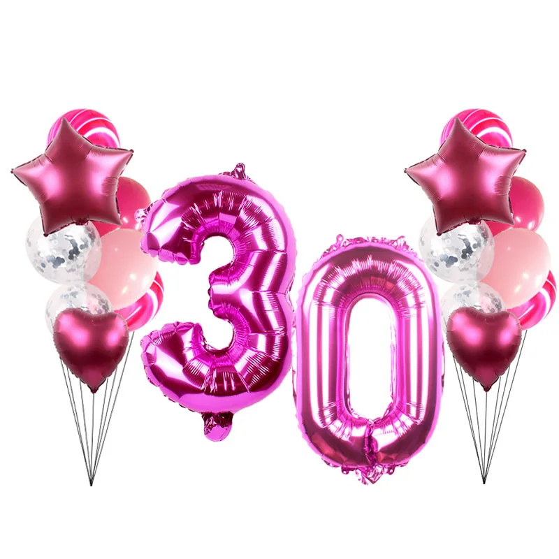 

Birthday party balloon 32 inch 18 20 30 40 50 years old rose red digital balloon set wedding anniversary decoration balloon