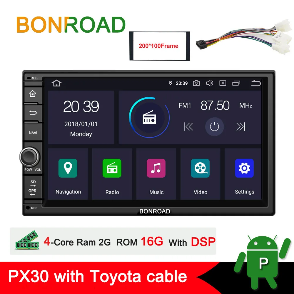 For Toyota with DSP Bonroad " 2din PX30 Android 9,0 универсальный GPS Радио стерео аудио автомобильный мультимедийный плеер для Nissan для kia для Toyota для Honda - Цвет: For Toyota with DSP