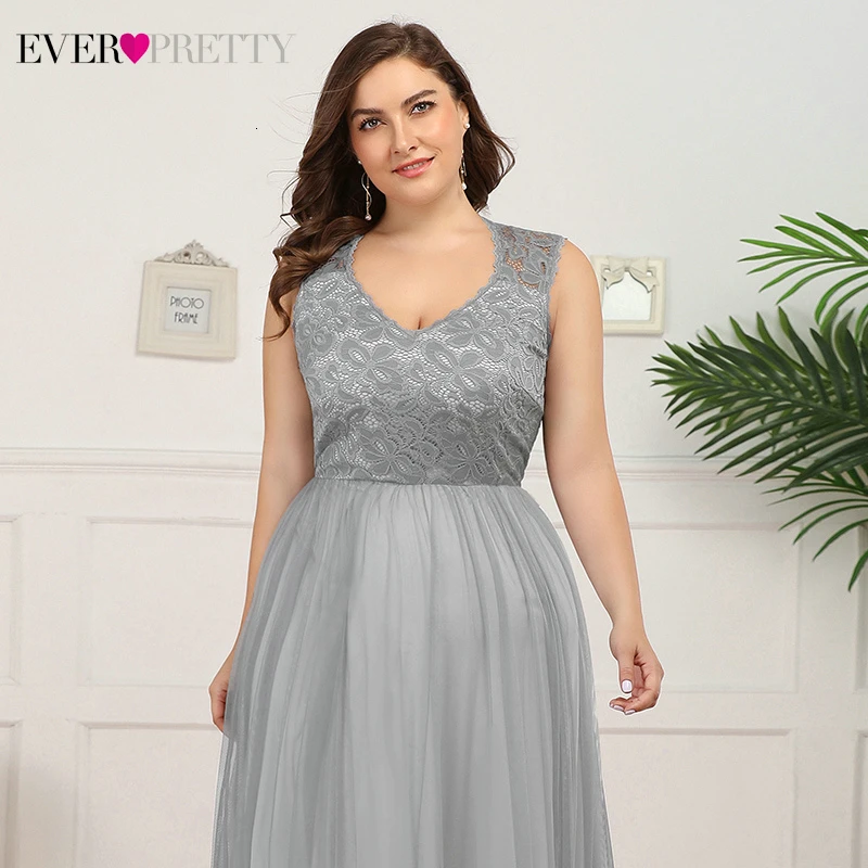 Plus Size Floral Lace Evening Dresses Ever Pretty A-Line V-Neck Sleeveless Tulle Elegant Long Party Gowns Vestido De Festa 2020 | Свадьбы и