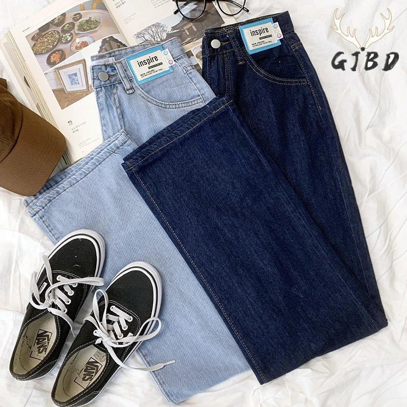 

Женские синие джинсы с завышенной талией 2022, уличная одежда, винтажные мешковатые прямые длинные брюки, повседневные Широкие штаны, модные ...