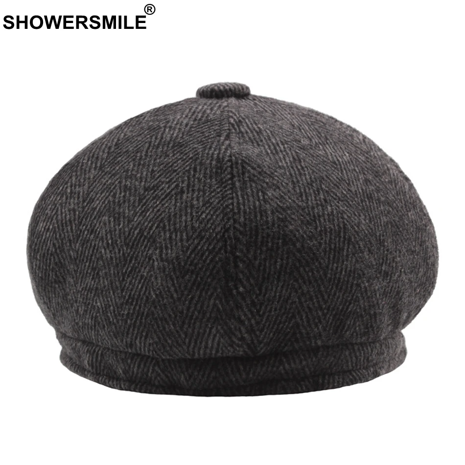 Восьмиугольный берет SHOWERSMILE плоские шапки в елочку мужская полосатая серая Кепка
