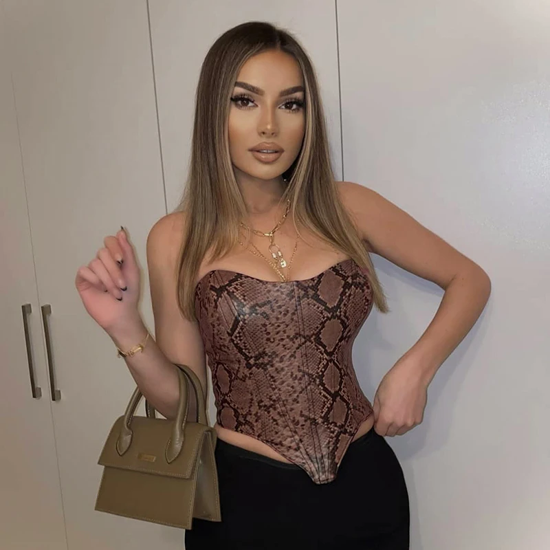 Привлекательный сексуальный корсет из искусственной кожи без бретелек