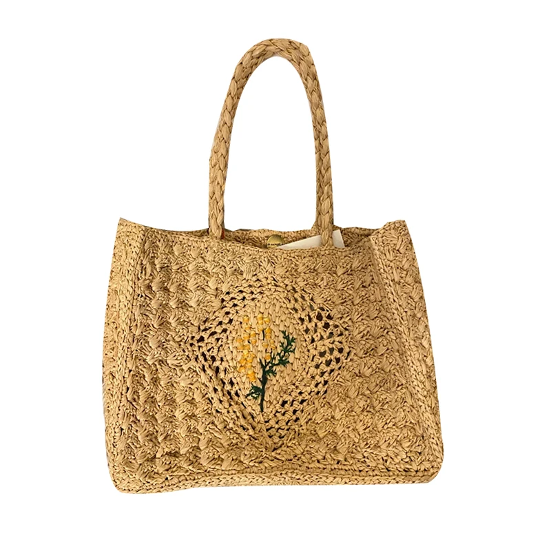

Bohemia Embroidery Flower Tote Bags For Women Casual Hollow Woven Women Handbag Summer Beach Straw Shoulder Bag Women's Bag New
