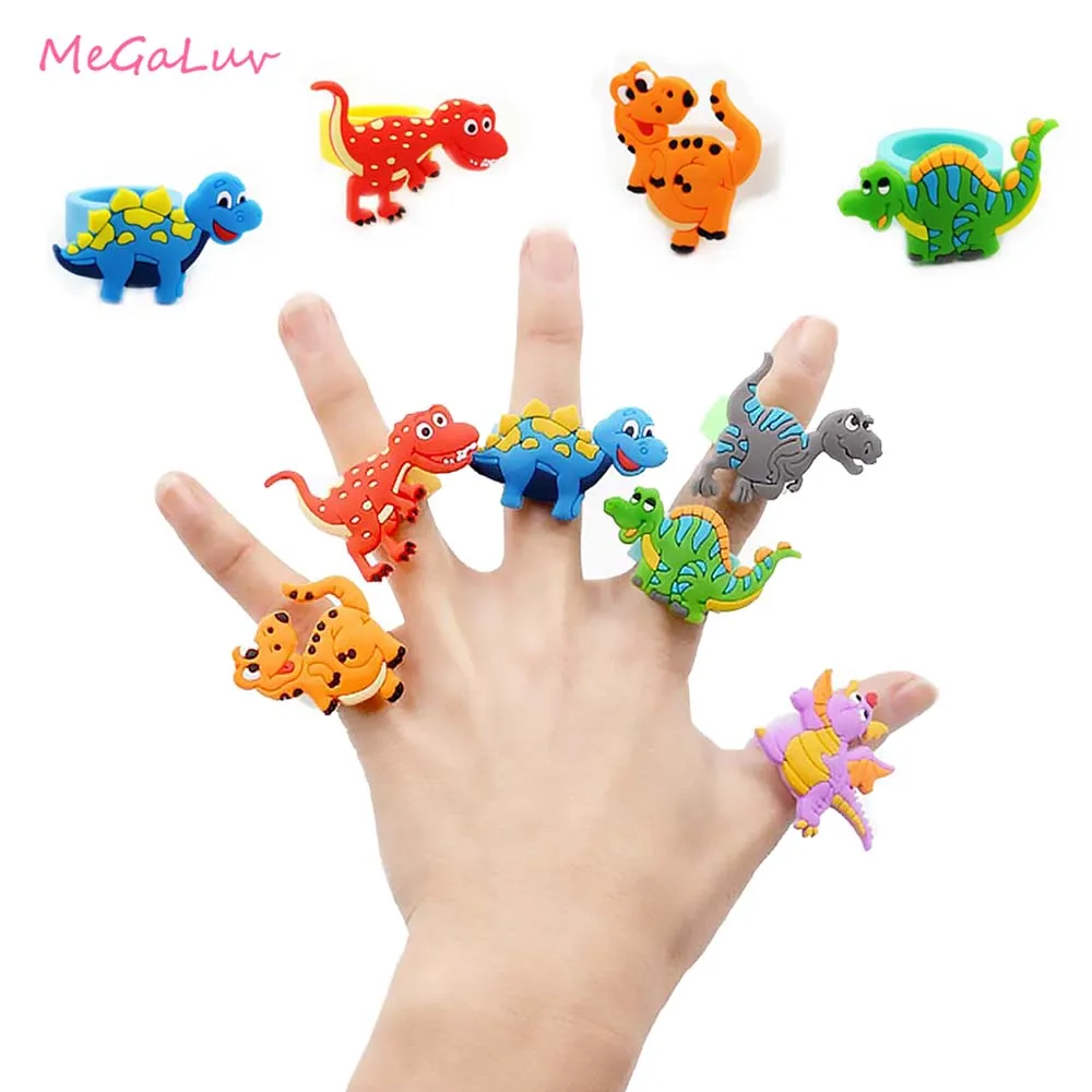 

6Pcs/lot Colorful Soft Rubber Cute Cartoon Dinosaur Ring Dinosaur Party Kids Birthday Decoration Jungle Animal Party Favors