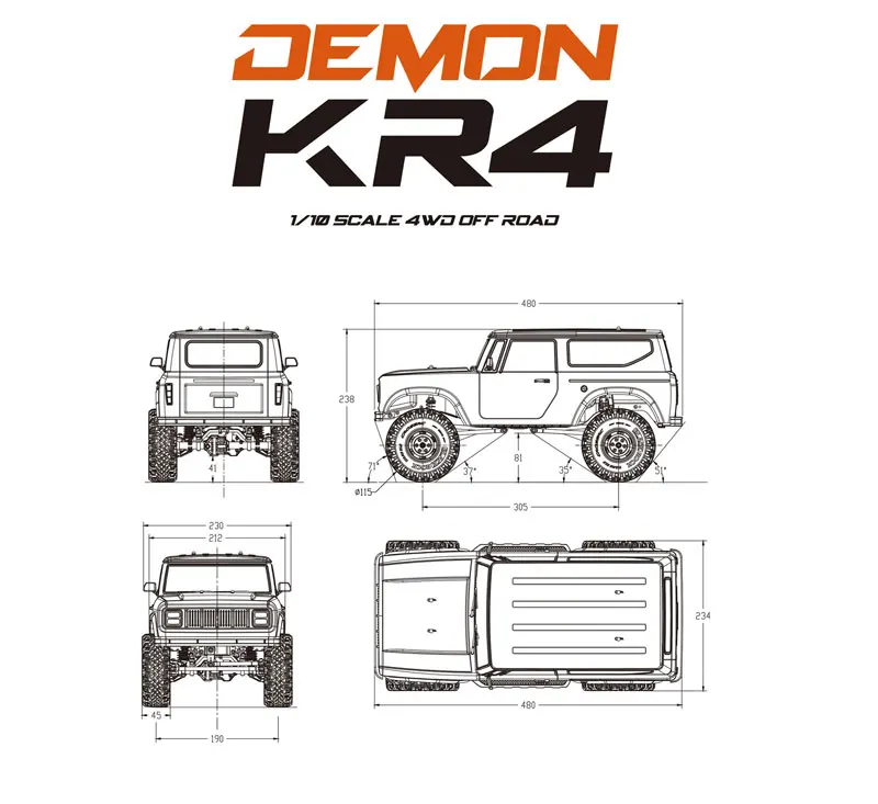 

Cross RC Demon KR4 1/10 KIT 4x4 4WD PC shell 305mm wheelbase Muscle Rock Scale Crawler Retro american style