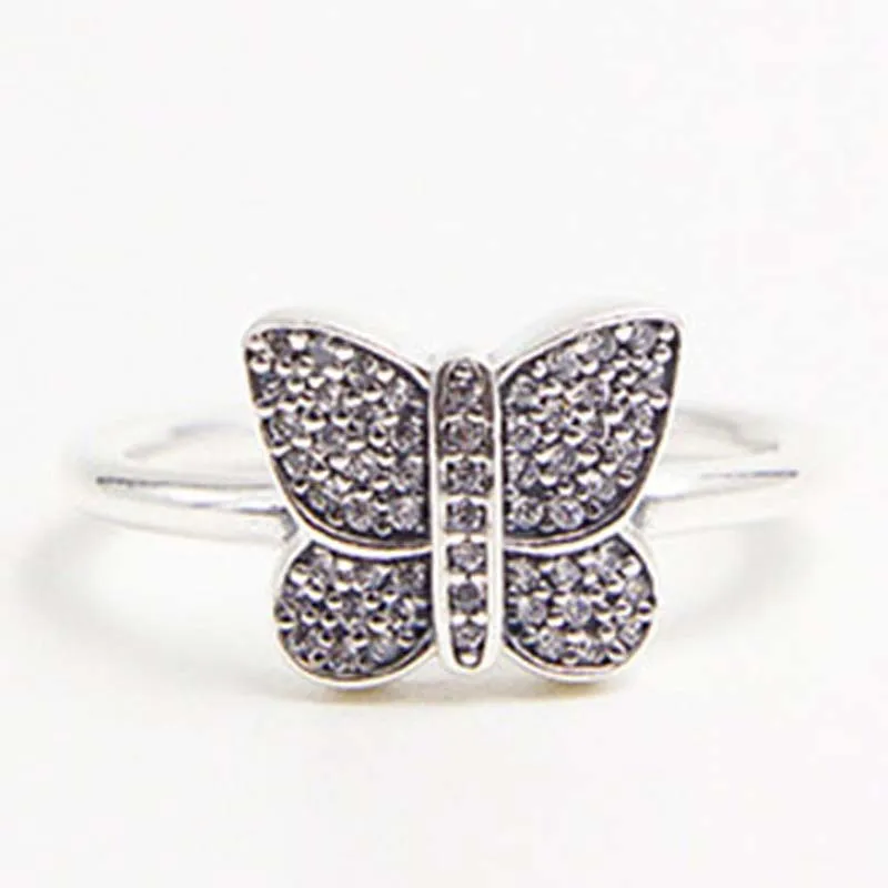 

100% Sterling Silver 925 Oxidation Black Craft marcasite Women's Diamond Ring Butterfly Shape Personality Female Silver Jewelry