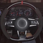 Чехол рулевого колеса автомобиля Нескользящая черная кожа из углеродного волокна, черная замша для Volkswagen Golf 7 GTI Golf R MK7 VW Polo GTI