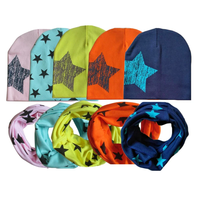 

2 Pcs/Set Baby Hat Scarf Set Star Printed Kids Beanie Cap Warm Boy Girl Autumn Winter Hat Infant Toddler Bonnet Baby Accessories