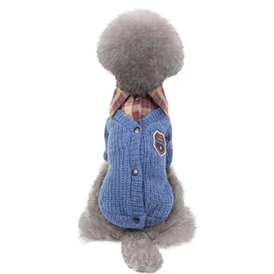 Blue DOGBABAY осенне-зимний вязаный свитер для питомца, теплое хлопковое пальто с отворотом для собак, двухногая Одежда для собак для маленьких домашних животных, S-XXL - Цвет: Blue
