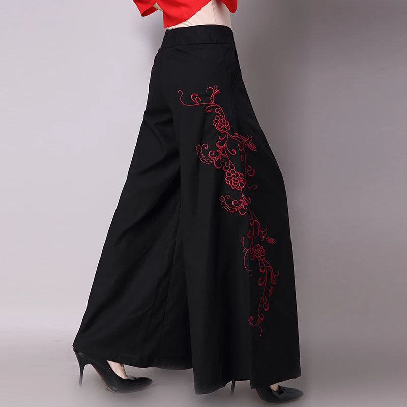 Брюки женские с широкими штанинами элегантные длинные модные хлопково льняные