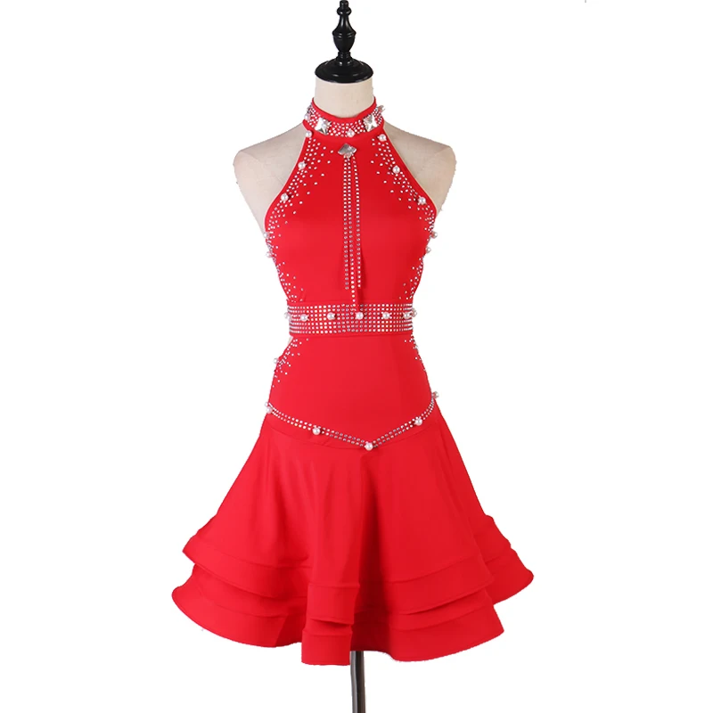 Sexy Lading Dance Show Match Diamond Suit High Lead Dress Rumba Just Will Pendulum Dance Skirt