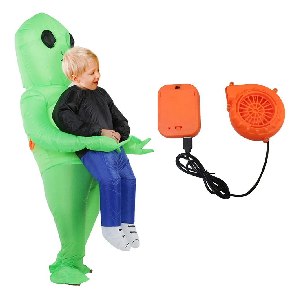 KIDS size Надувной костюм страшный зеленый карнавальный костюм инопланетянина для взрослых детей смешной дутый костюм праздничное нарядное платье костюм на Хэллоуин - Цвет: KIDS size