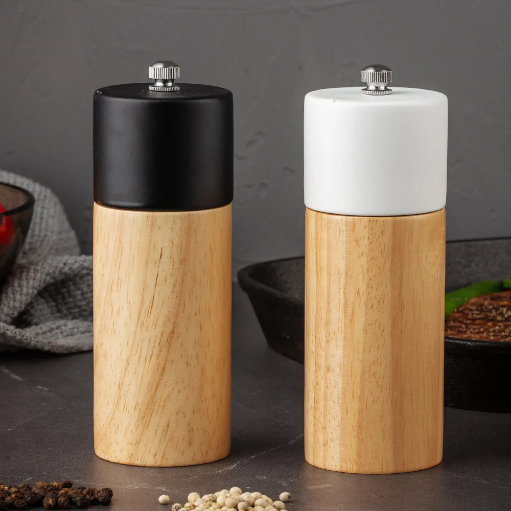 

Salt and Pepper Mills, 6" Rubber Wood with Strong Adjustable Ceramic Grinder Pepper Mills