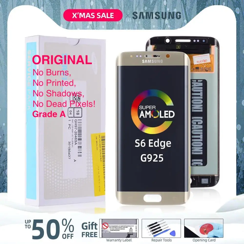 5.1'' тачскрин дисплей экран для SAMSUNG S6 Edge сенсорный дисплей LCD с тачскрином в рамке замена запчасти S6EDGE G925 G925F белый золотой синий зеленый