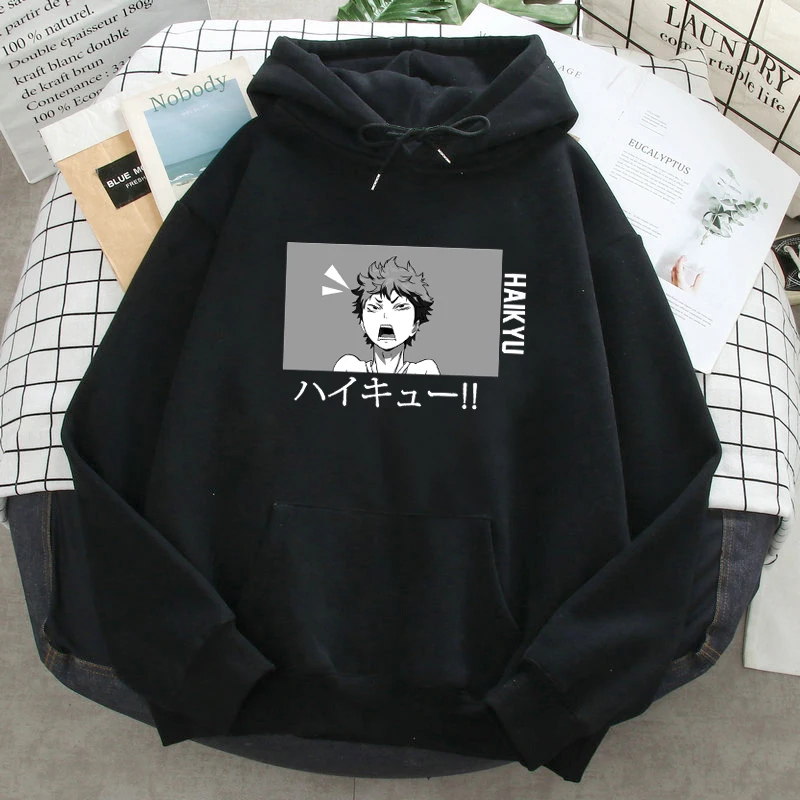 

Haikyuu Print Hoodie Man Casual Loose Sweatshirts Fleece Warm Clothing Tops 2021 Male New Spring Autumn Pocket Hooded Streetwear