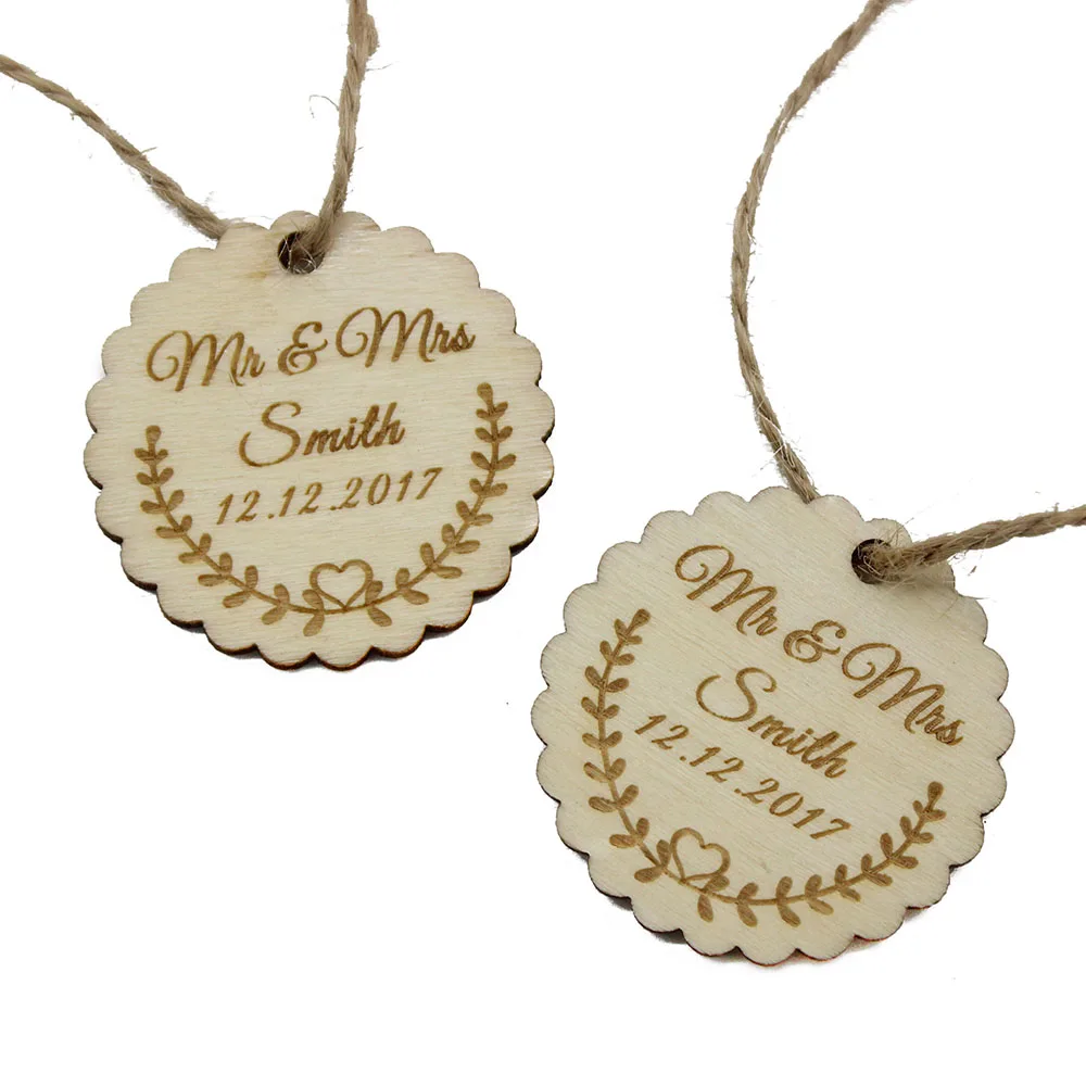 100 шт Персонализированные Гравированные деревянные бирки вечерние подарочные