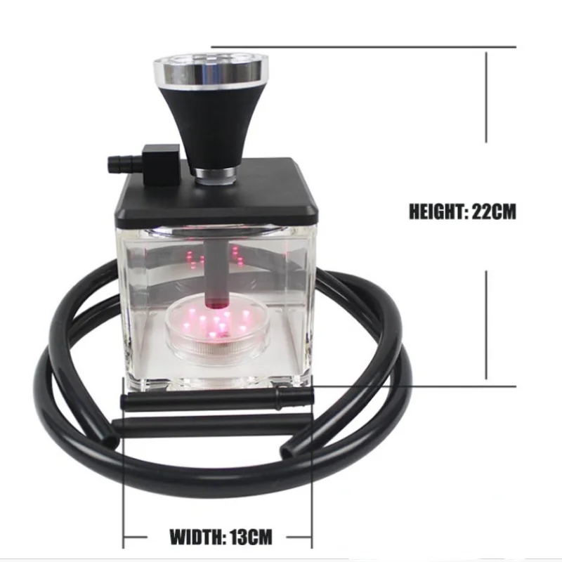 Beste Draagbare Led Licht Waterpijp Set Glas Shisha Compleet Enkele Buis Kubus Shisha Met Slang Houtskool Clip Narguile Accessoires Voor Bar
