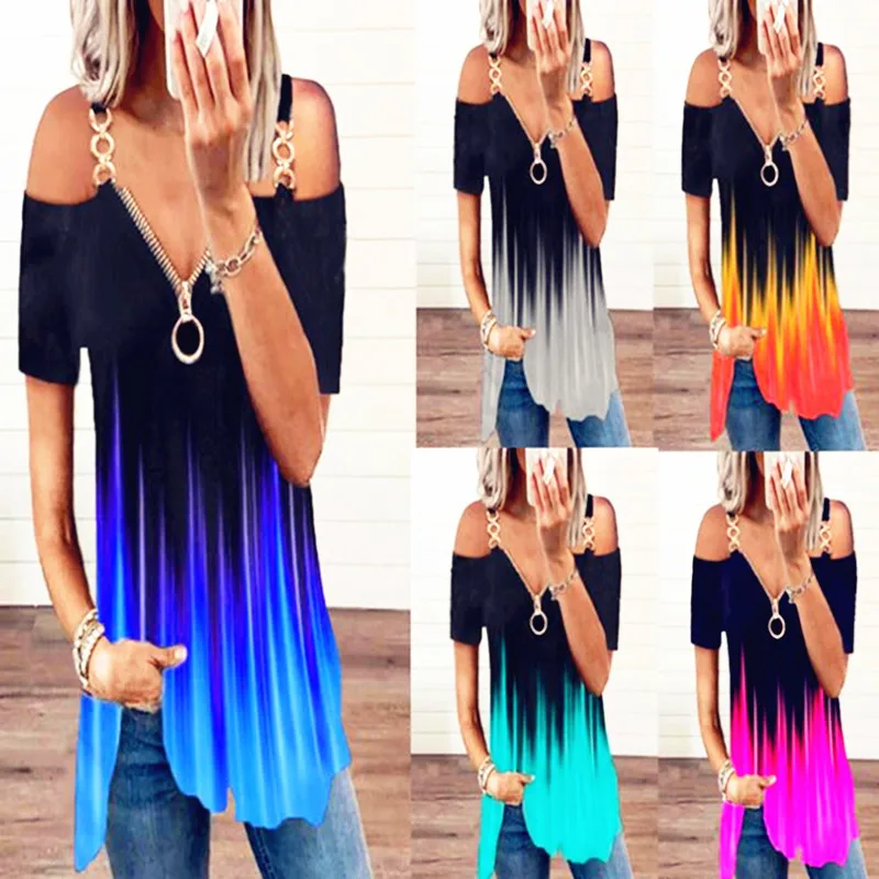 Футболка женская с открытыми плечами пикантный Повседневный Топ на молнии в