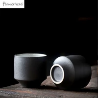 japanese style ceramic tea cup teaware kung fu tea set cup household retro black pottery coarse pottery teacup tea bowl