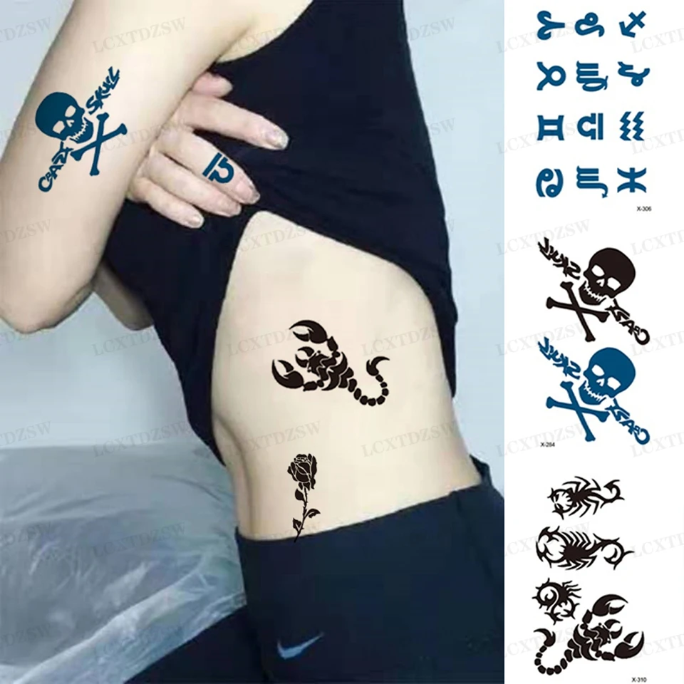 

Temporary Small Tattoo Sticker, Scorpion, Skull, 12 Constellations False Tattoo, Waterproof And Durable, Body Art, Arms And Legs