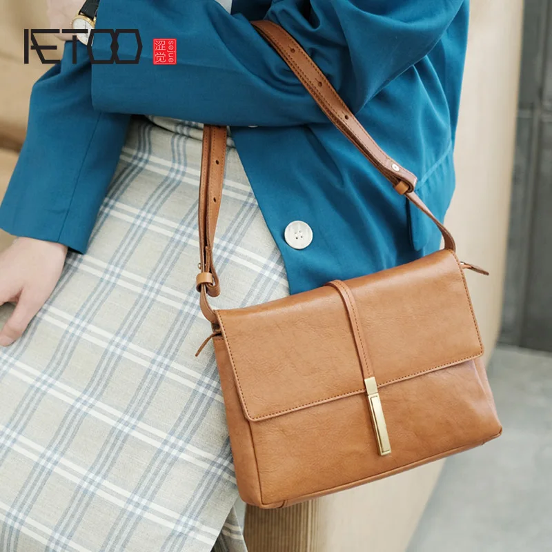 

Квадратная сумка AETOO из мягкой кожи в стиле ретро, женская кожаная сумка, женская сумка-мессенджер из воловьей кожи большой емкости