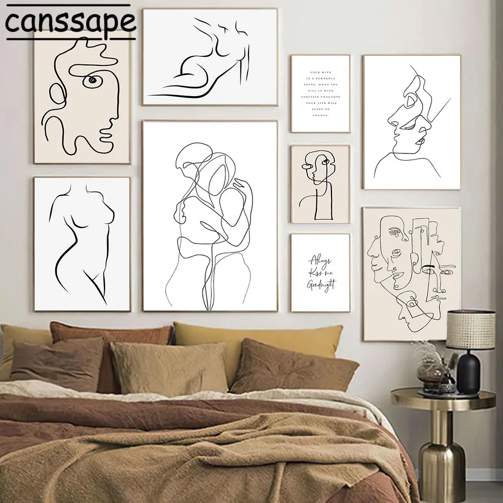 Абстрактная канва принты живопись на линии тела парные обнимательные плакаты