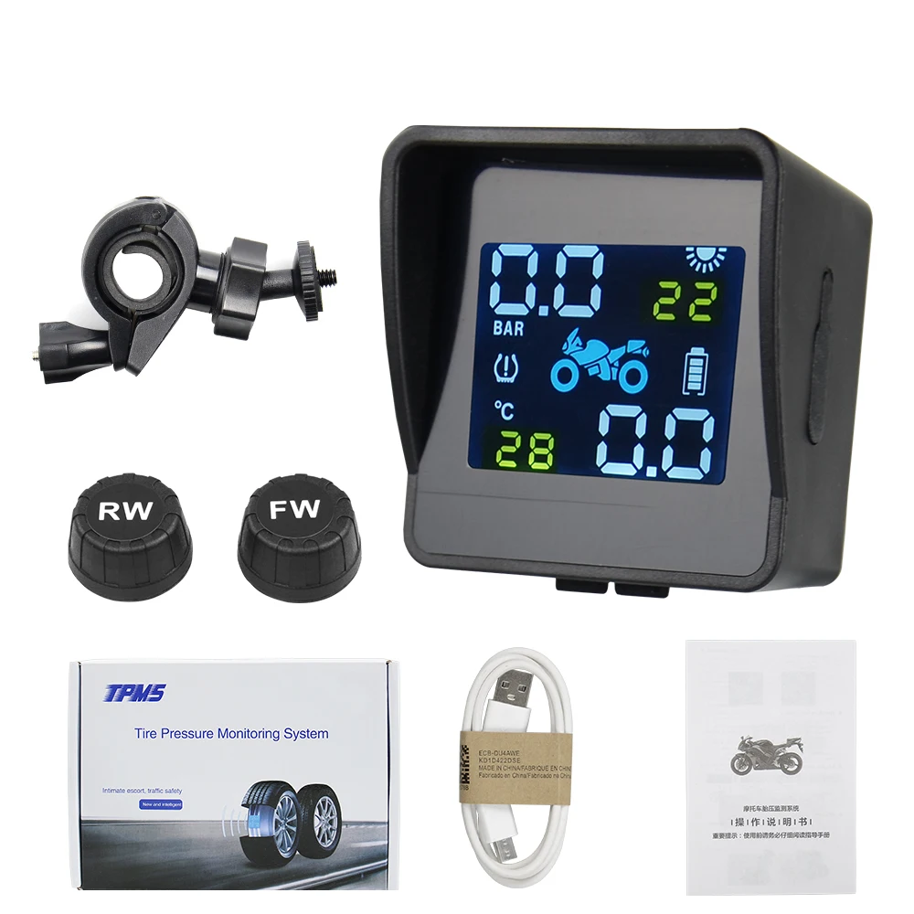 Мотоцикл TPMS USB солнечной зарядки двигателя шин давление температура мониторинга