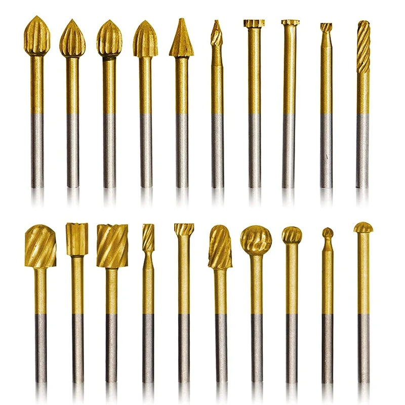 

20Pcs Rotary Bits Burr Set With 1/8 Inch Shank For DIY Woodworking, Carving, Engraving, Drilling