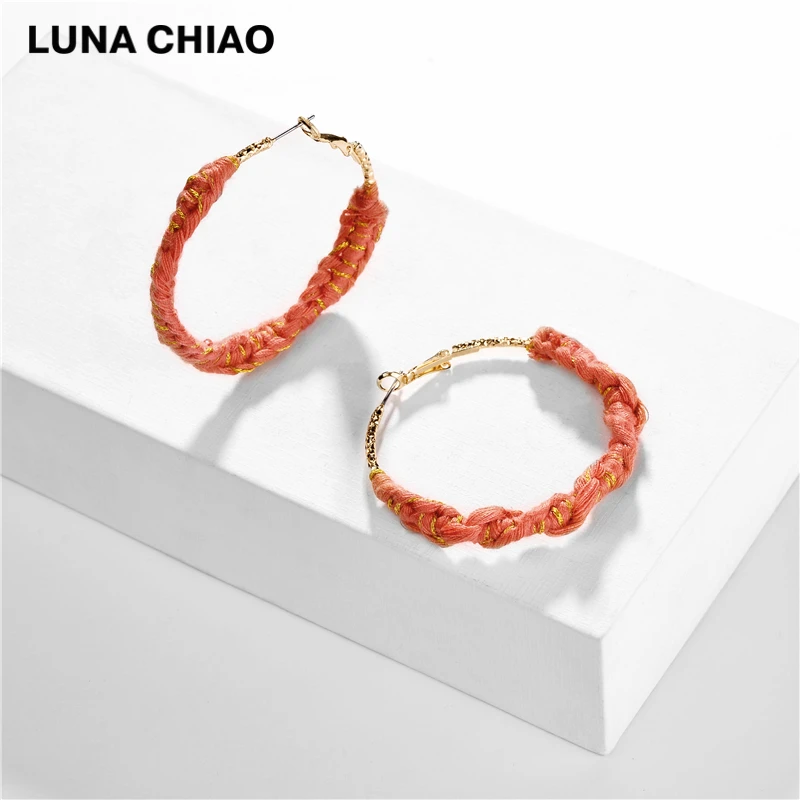 Женские серьги кольца LUNA CHIAO большие плетеные в стиле бохо Осень зима