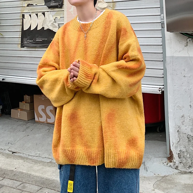 

Autumn Winter Printed Sweater Men Warm Fashion Retro Knitted Pullover Men Korean Loose Long-sleeved Sweater Mens Jumper Clothes