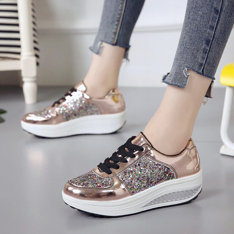 Sequined Bling Platform Sneakers Women EVA Sole Lace-up Black Women Shoes 2022 Ultra Light Casual Sports Shoes Vulcanized Shoes  - buy with discount