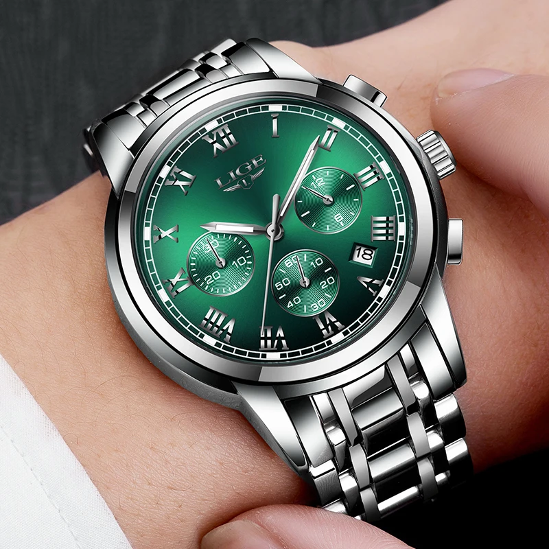 Часы наручные LIGE Мужские кварцевые модные брендовые Роскошные спортивные