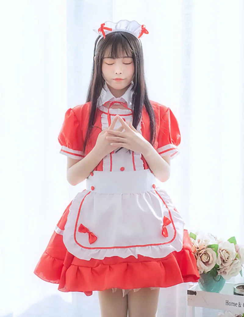 

Sweet Lolita Dress French Maid Waiter Costume Women Sexy Mini Pinafore Cute Ouji Outfit Halloween Cosplay For Girls Plus Size