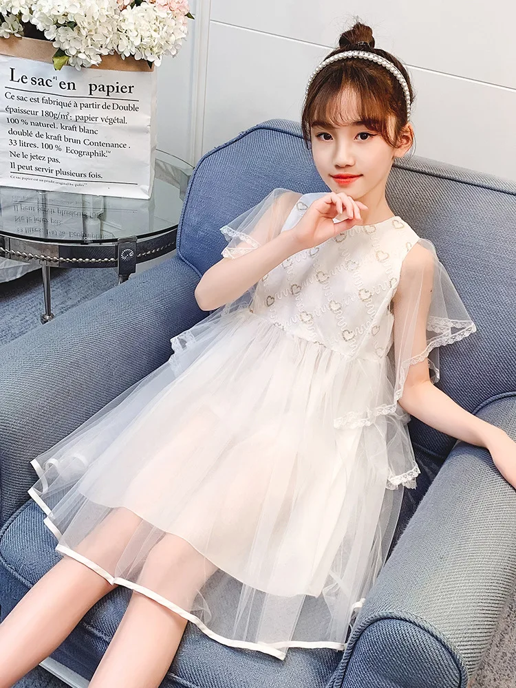 

Girls Dress 2021 Summer Fashion Children Princess Dress Summer Short-sleeved Sleeve Korean Fluffy Gauze Skirt Girls Clothes
