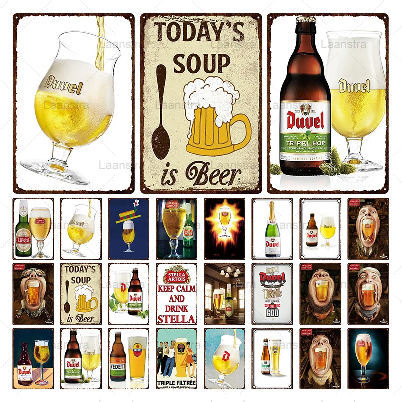 Жестяная вывеска пиво и смешная большая головка картина железные вывески двойное пиво винтажный плакат на стену декор для кафе, паба, клуба, бара