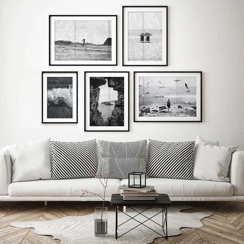 Черно-белые современные Ландшафтные плакаты Картина на холсте декоративная